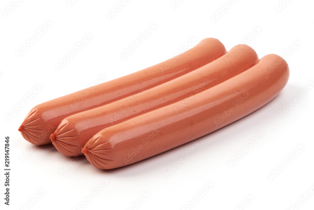 Boiled sausages isolated on white background Boiled sausages isolated on white background