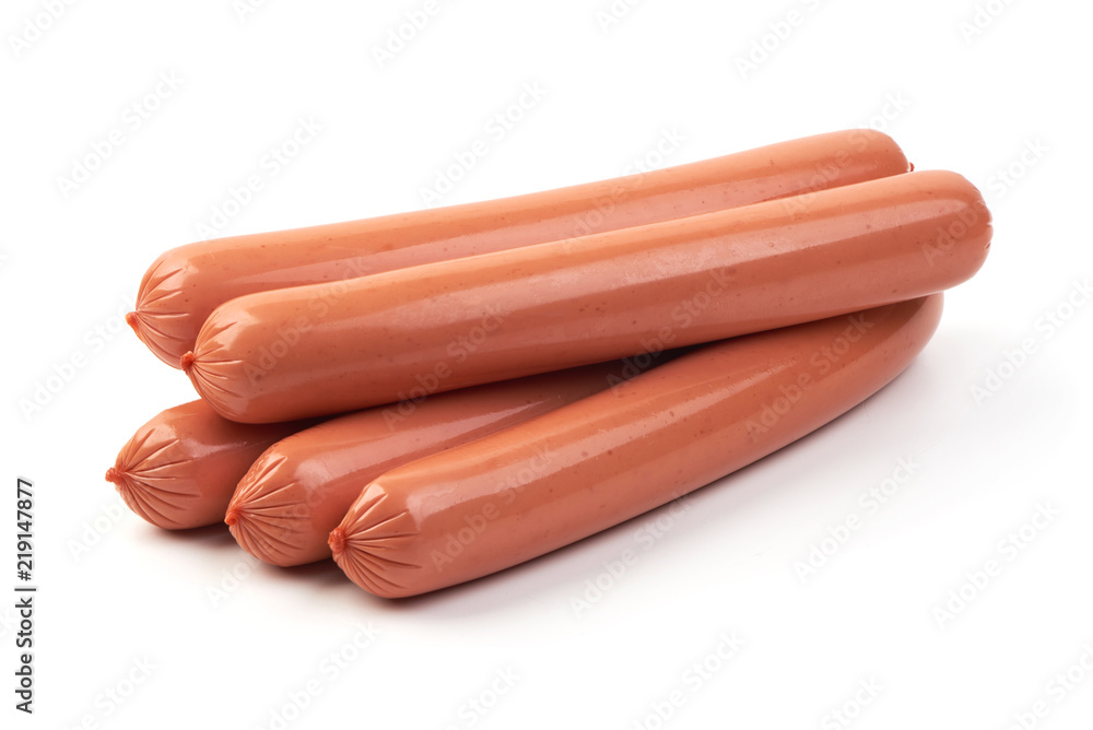 Boiled sausages isolated on white background Boiled sausages isolated on white background