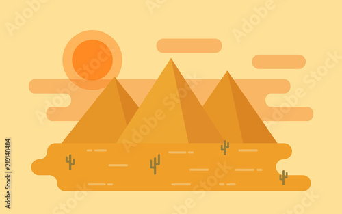 Desert landscape. Vector. Illustration in flat design with cactus and mountains. Nature horizontal background.