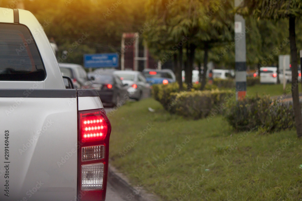 Traffic jam with cars with light break signal on way on rush hours at Rayong Thailand. Traffic jam with cars with light break signal on way on rush hours at Rayong Thailand.