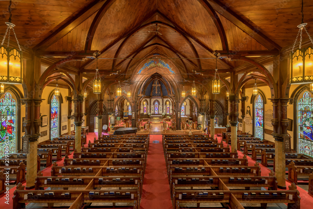 Interior of the historic St. John's Anglican Church of Lunenburg, Nova Scotia