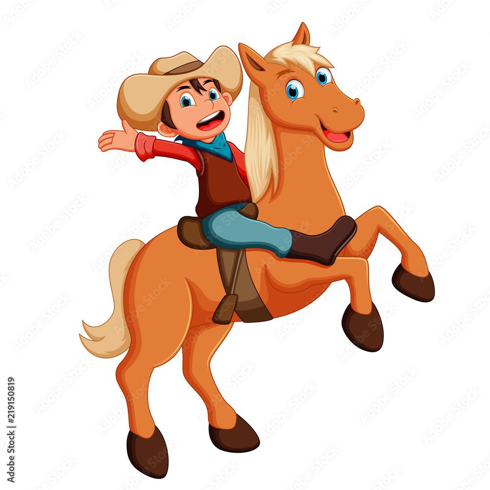 vector illustration of Little cowboy riding a horse Stock Vector