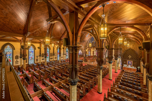 Interior of the historic St. John's Anglican Church of Lunenburg, Nova Scotia