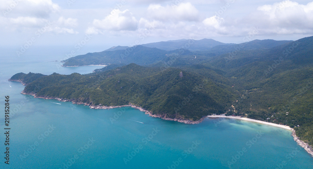 Aerial view from the drone on the Bottle beach area side, koh Phangan island,Thailand