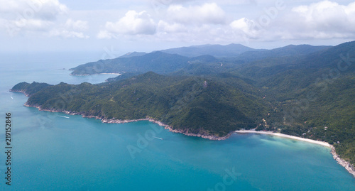 Aerial view from the drone on the Bottle beach area side, koh Phangan island,Thailand