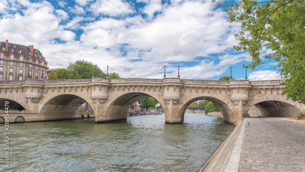 Paris, view of the Pont-Neuf, with the pont des Arts in background, banks of the Seine 
