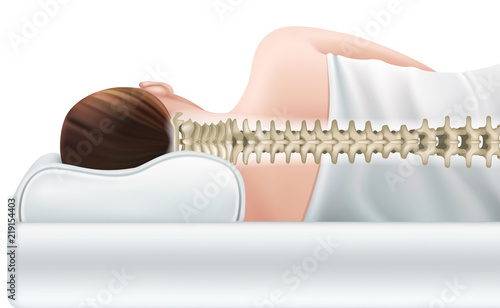 Correct sleeping position. Realistic vector illustration.
