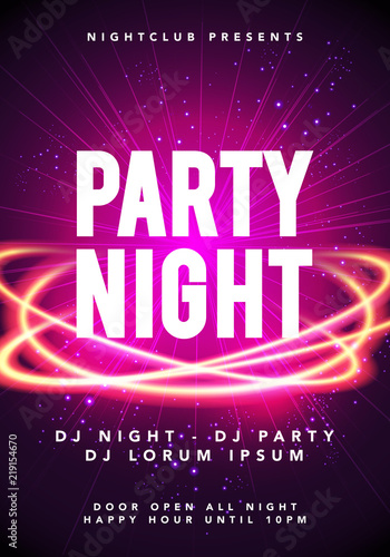 Vector Illustration party night dance music poster template. Electro style concert disco club festival event flyer invitation