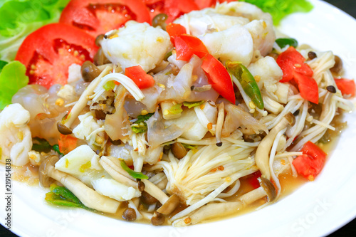 Spicy mushroom salad, Thai style, a kind of clean food. 