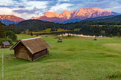 Sunset at the Geroldsee with a nice view on the Karwendel