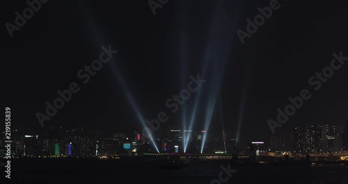 Searchlights Reflectors Show at Night in Hong Kong