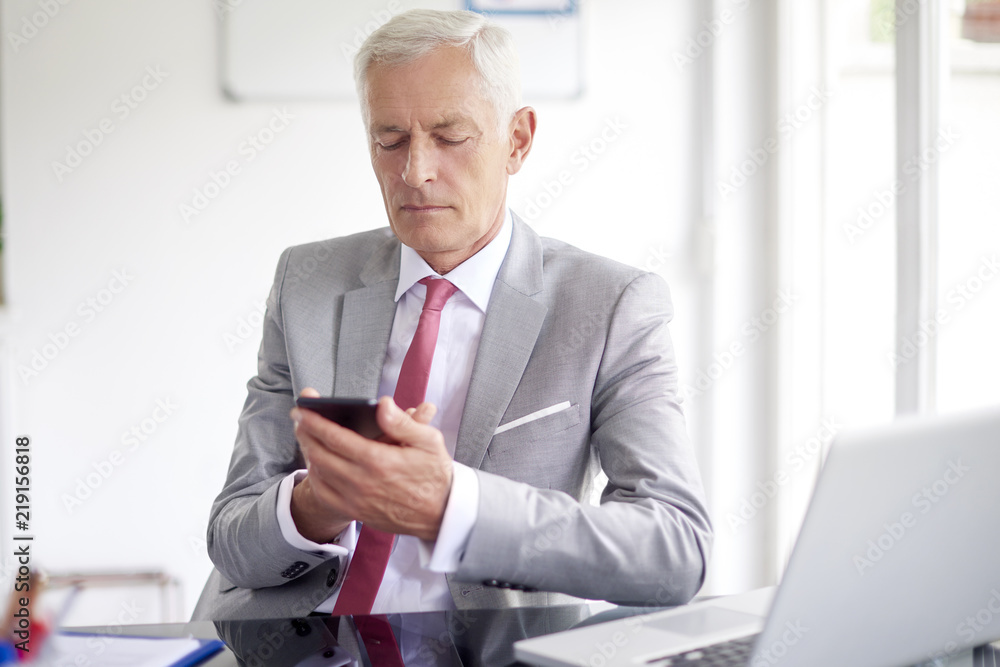 Executive businessman using his mobile phone Executive businessman using his mobile phone