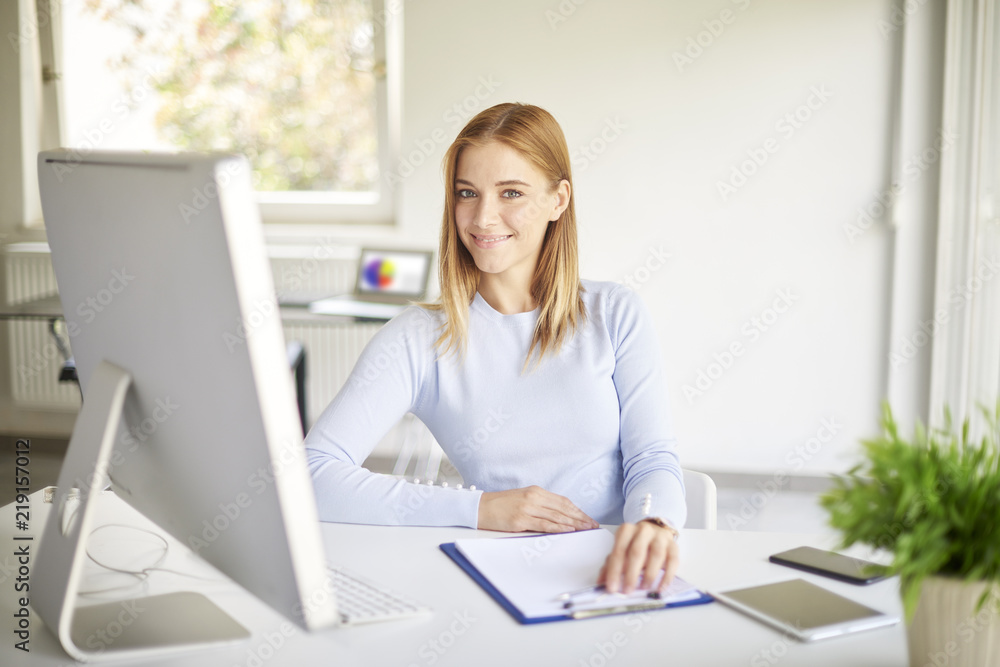 Beautiful young businesswoman working in the office Beautiful young businesswoman working in the office