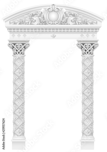 Antique white colonnade with old Ionic columns