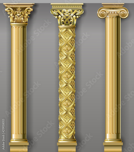 Set of classic gold columns in different styles