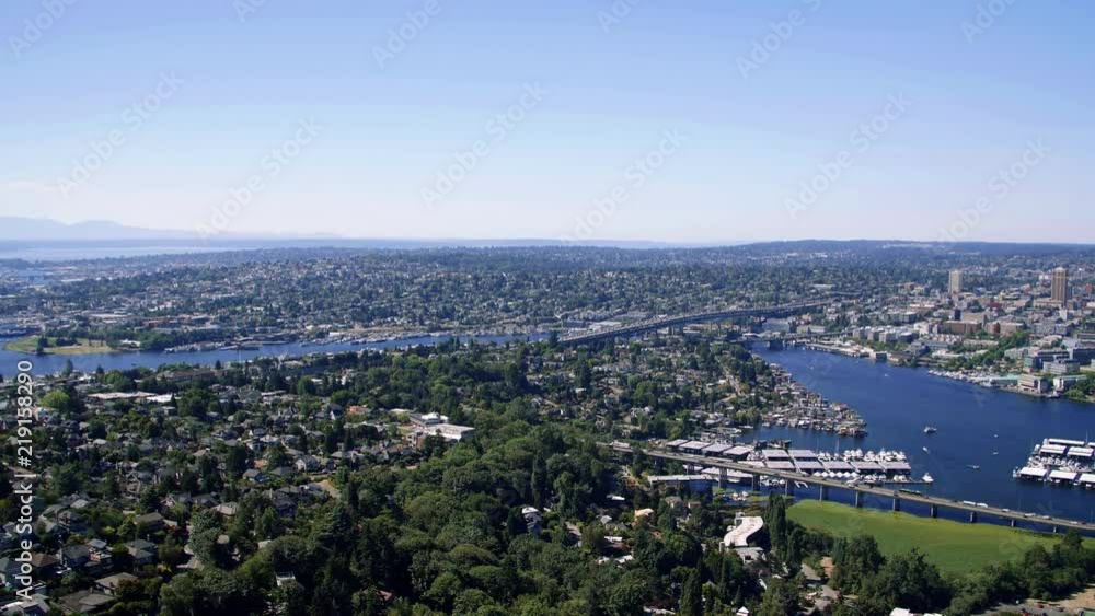 Helicopter Aerial Over Seattle Washington Evergreen State Neighborhoods Helicopter Aerial Over Seattle Washington Evergreen State Neighborhoods