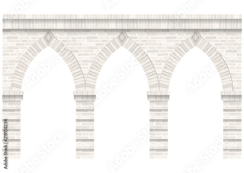 Vintage arcade of the masonry. Wall and facade