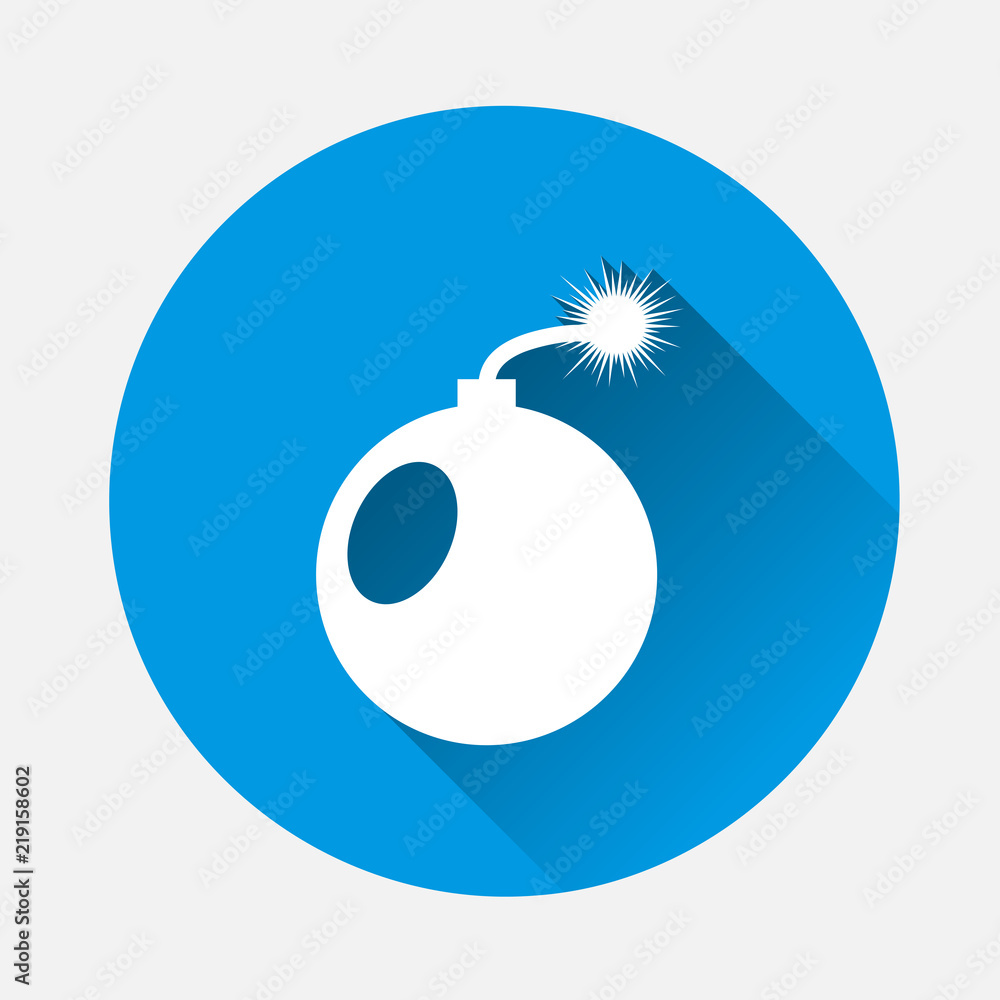Vector icon bomb on blue background. Flat image bomb with long shadow. Layers grouped for easy editing illustration. For your design. Vector icon bomb on blue background. Flat image bomb with long shadow. Layers grouped for easy editing illustration. For your design.
