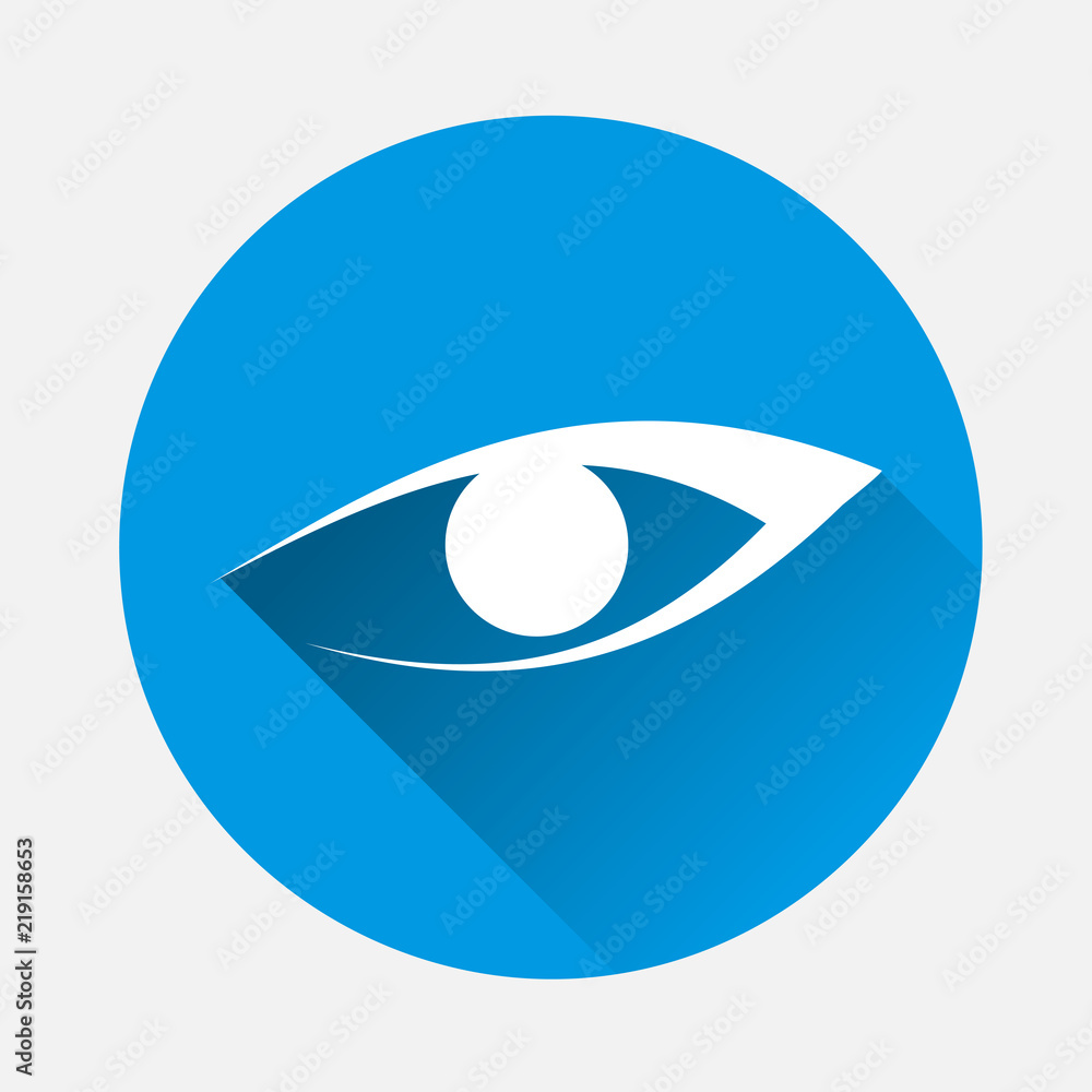 Vector Eye icon on blue background. Flat image eye with long shadow. Layers grouped for easy editing illustration. For your design. Vector Eye icon on blue background. Flat image eye with long shadow. Layers grouped for easy editing illustration. For your design.