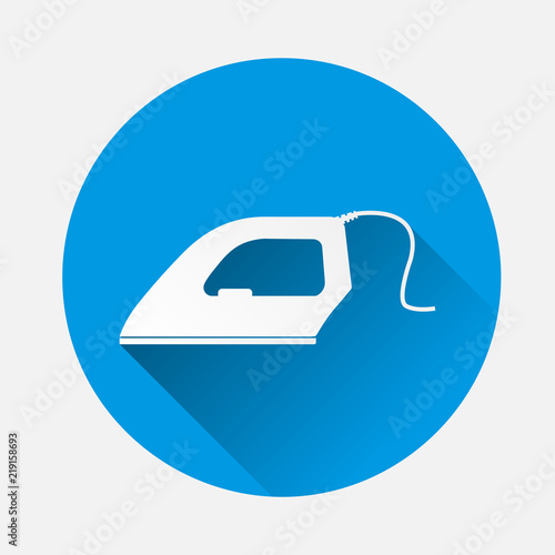 Vector icon  iron on blue background. Flat image  home appliances with long shadow. Layers grouped for easy editing illustration. For your design.