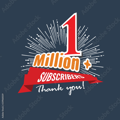 1 Million followers or subscribers achivement symbol design with ribbon and star for social media. Vector illustration.