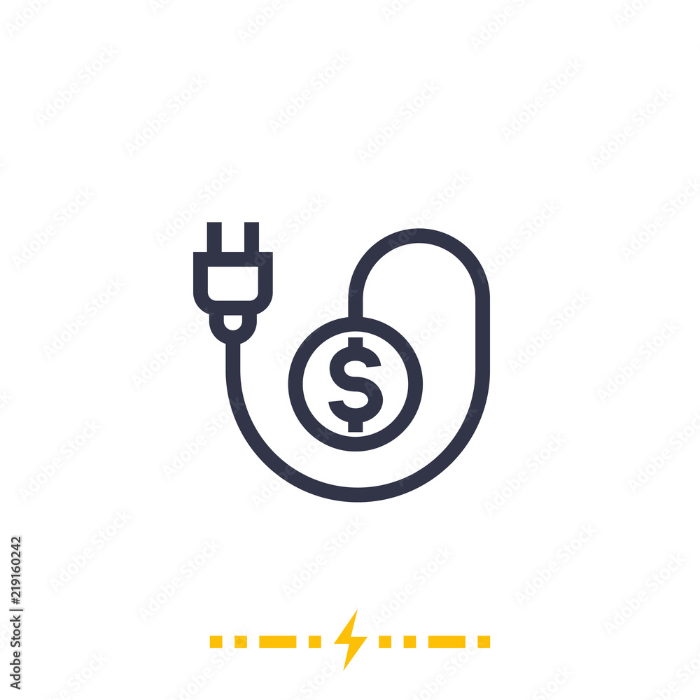electricity costs icon on white with electric plug electricity costs icon on white with electric plug