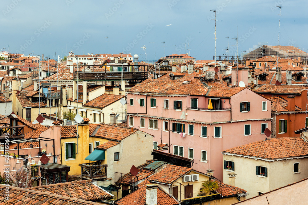 Panoramic and scenic view of the roofs of Venice