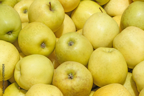 close up of green apples on market