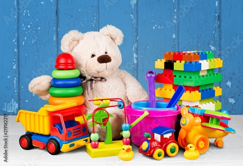 Toys collection isolated on background