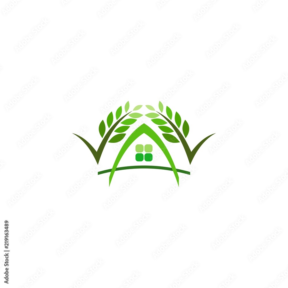 Fototapeta premium Home with leaf logo