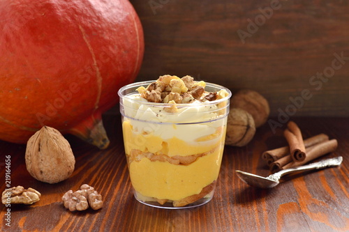 Pumpkin Tiramisu layered dessert with cream