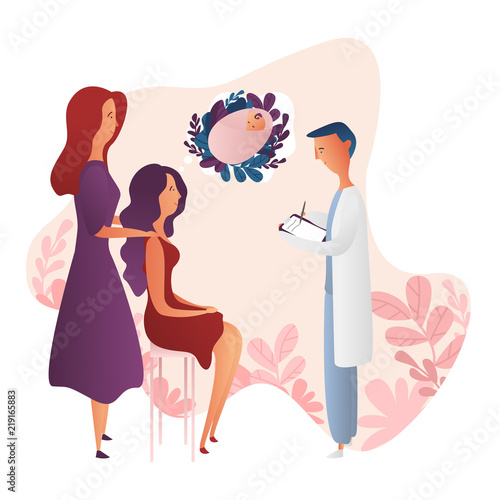 Gay female couple plan a pregnancy and the birth of a girl with a man doctor
