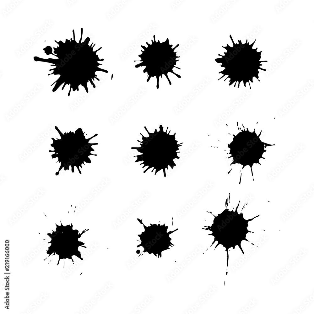 Black ink blots isolated on white background. Splashes texture. Black ink blots isolated on white background. Splashes texture.