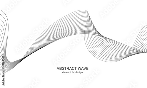 Abstract wave element for design. Digital frequency track equalizer. Stylized line art background. Vector illustration. Wave with lines created using blend tool. Curved wavy line, smooth stripe.