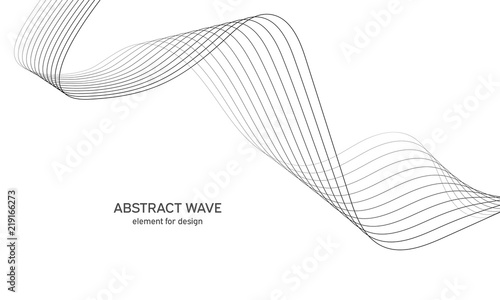 Abstract wave element for design. Digital frequency track equalizer. Stylized line art background. Vector illustration. Wave with lines created using blend tool. Curved wavy line, smooth stripe.