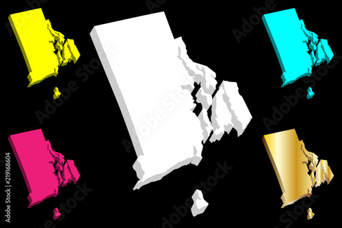 3D map of Rhode Island (United States of America, State of Rhode Island and Providence Plantations) - white, yellow, purple, blue and gold - vector illustration