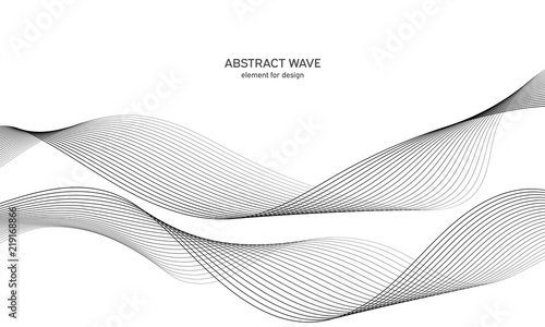 Abstract wave element for design. Digital frequency track equalizer. Stylized line art background. Vector illustration. Wave with lines created using blend tool. Curved wavy line, smooth stripe.