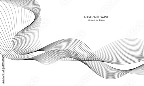 Abstract wave element for design. Digital frequency track equalizer. Stylized line art background. Vector illustration. Wave with lines created using blend tool. Curved wavy line, smooth stripe.