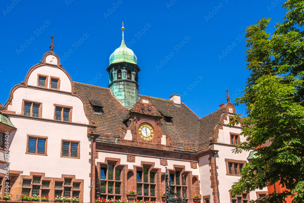 View on the old town hall in Freiburg im Breisgau, Germany on a sunny day.