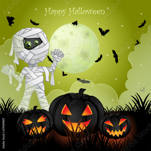 Halloween card with spooky mummy