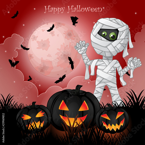 Halloween card with spooky mummy