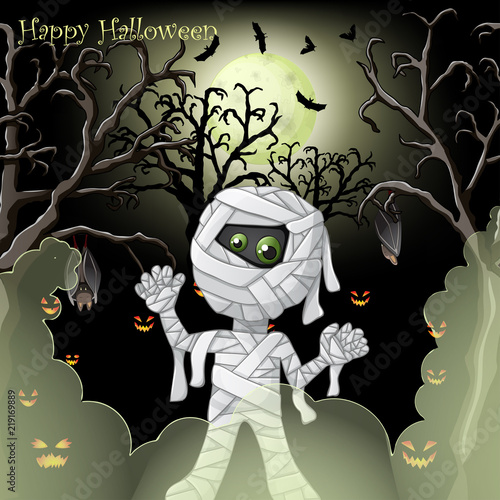 Halloween card with spooky mummy