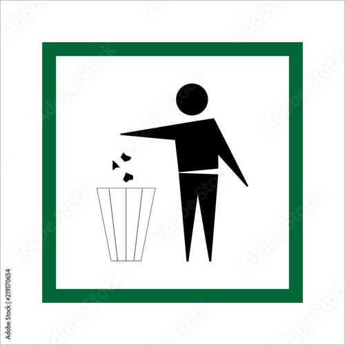 Keep clean sign. Do not litter sign. Silhouette person on white background. No throwing garbage mark in white square. Take care of clean nature symbol. Flat vector image. Vector illustration