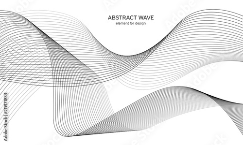 Abstract wave element for design. Digital frequency track equalizer. Stylized line art background. Vector illustration. Wave with lines created using blend tool. Curved wavy line, smooth stripe.