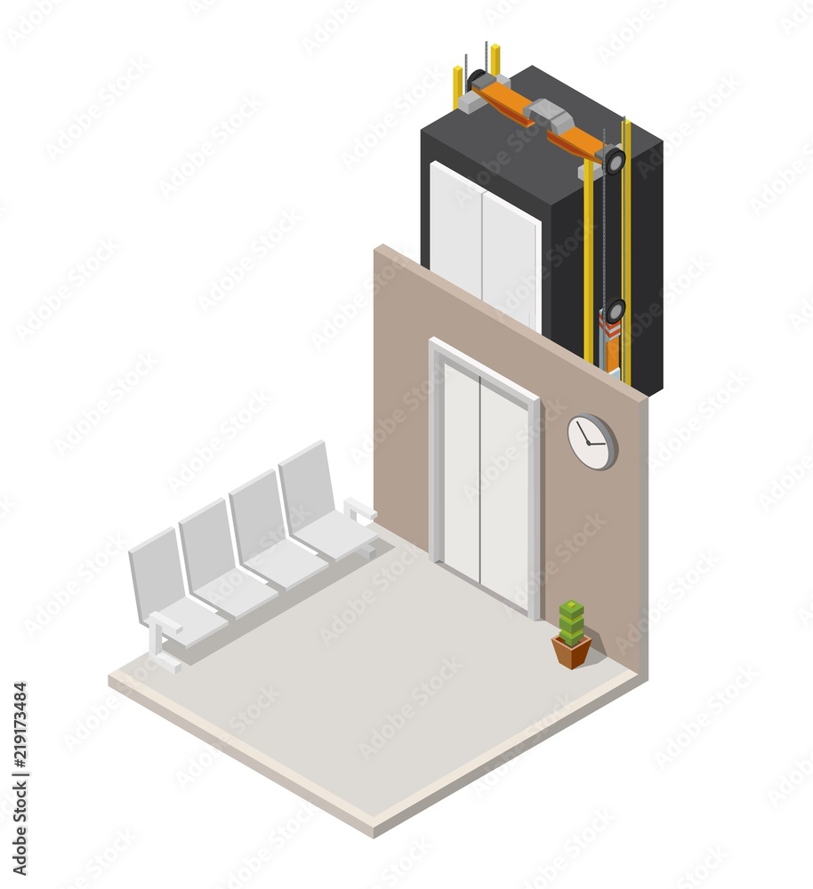 Low poly isometric elevator hall Low poly isometric elevator hall