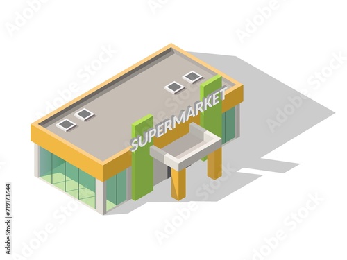 Isometric market mall place with parking low poly 3d