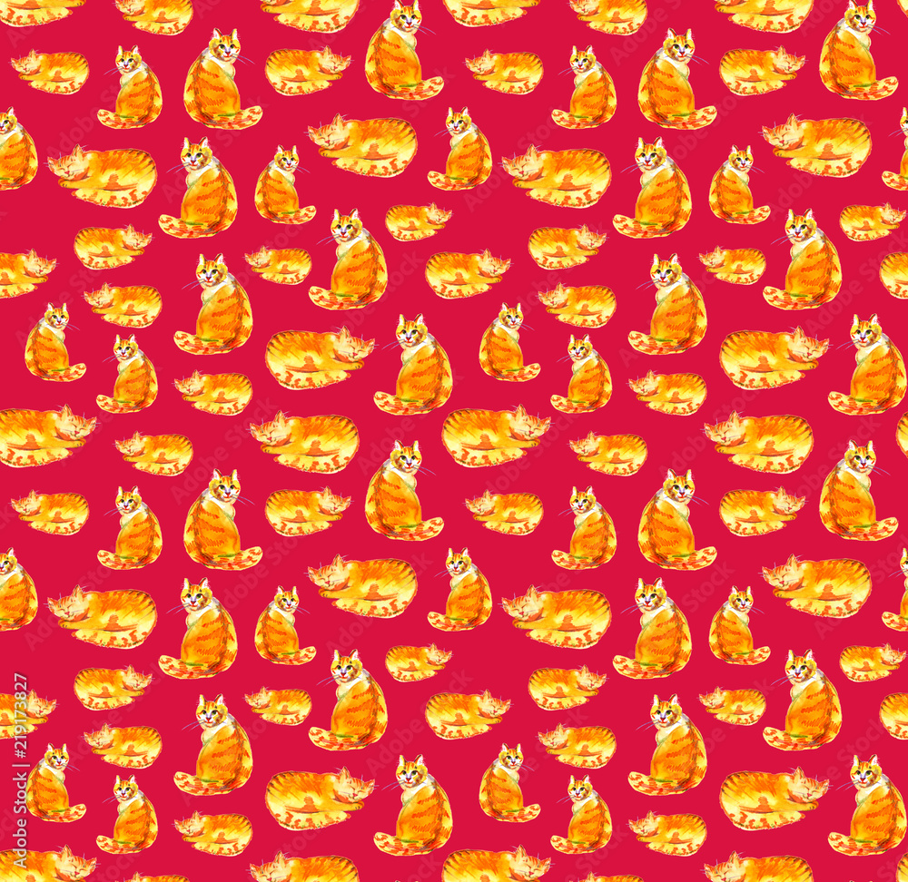 watercolor illustration of a cat seamless pattern with red cats watercolor illustration of a cat seamless pattern with red cats