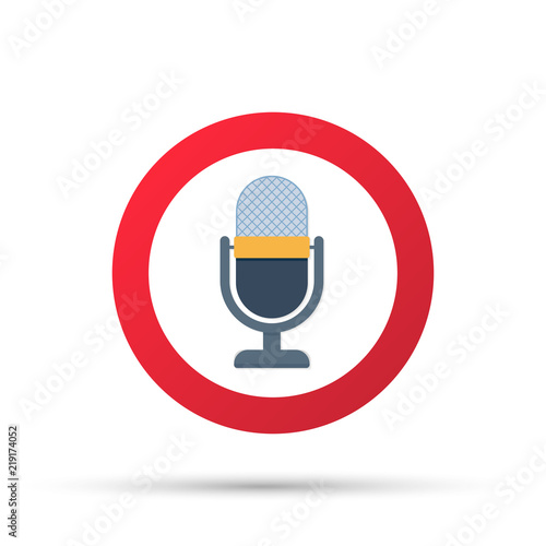 No recording sign. No microphone sign on white background. Vector illustration.