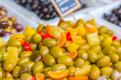 Olives at a farmers market in Nice France