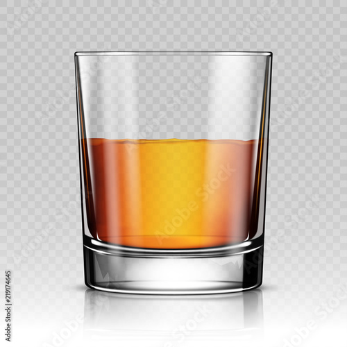 Glass of whiskey isolated realistic vector illustration